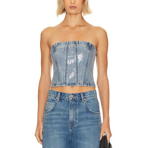 Grlfrnd X 'Lindsi' Blue Cotton Lane Aurora Sequin Bustier Size S